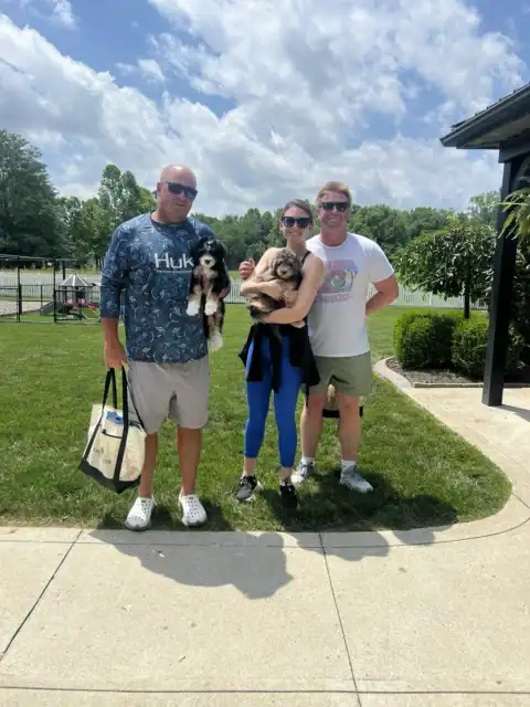Family taking their Mini Bernedoodles home.