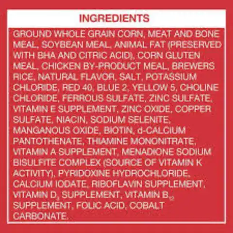 Dog food label with terrible ingredients