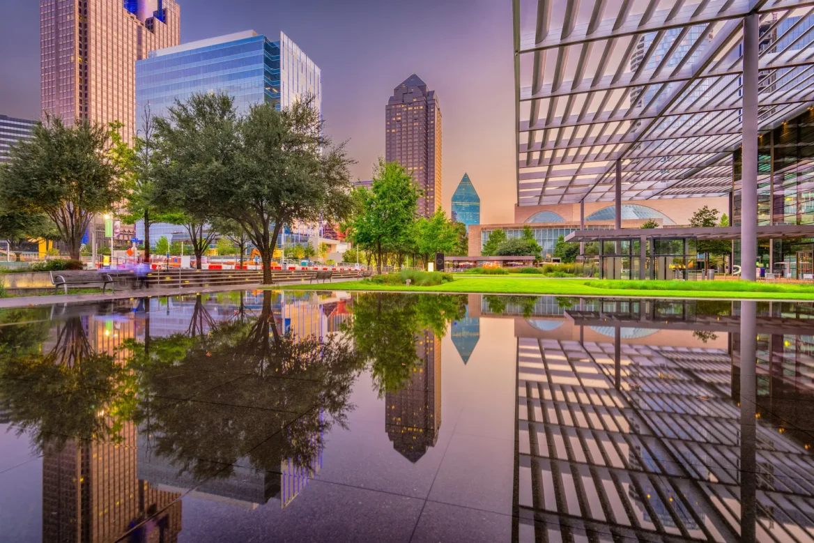 Looking towards skyscrapers in Dallas, TX