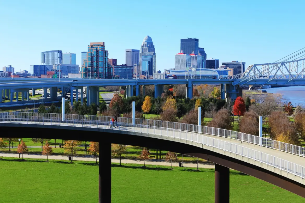 The Louisville, KY skyline with walk-way