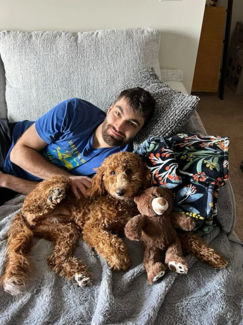 It is always a good day cuddling with your Goldendoodle