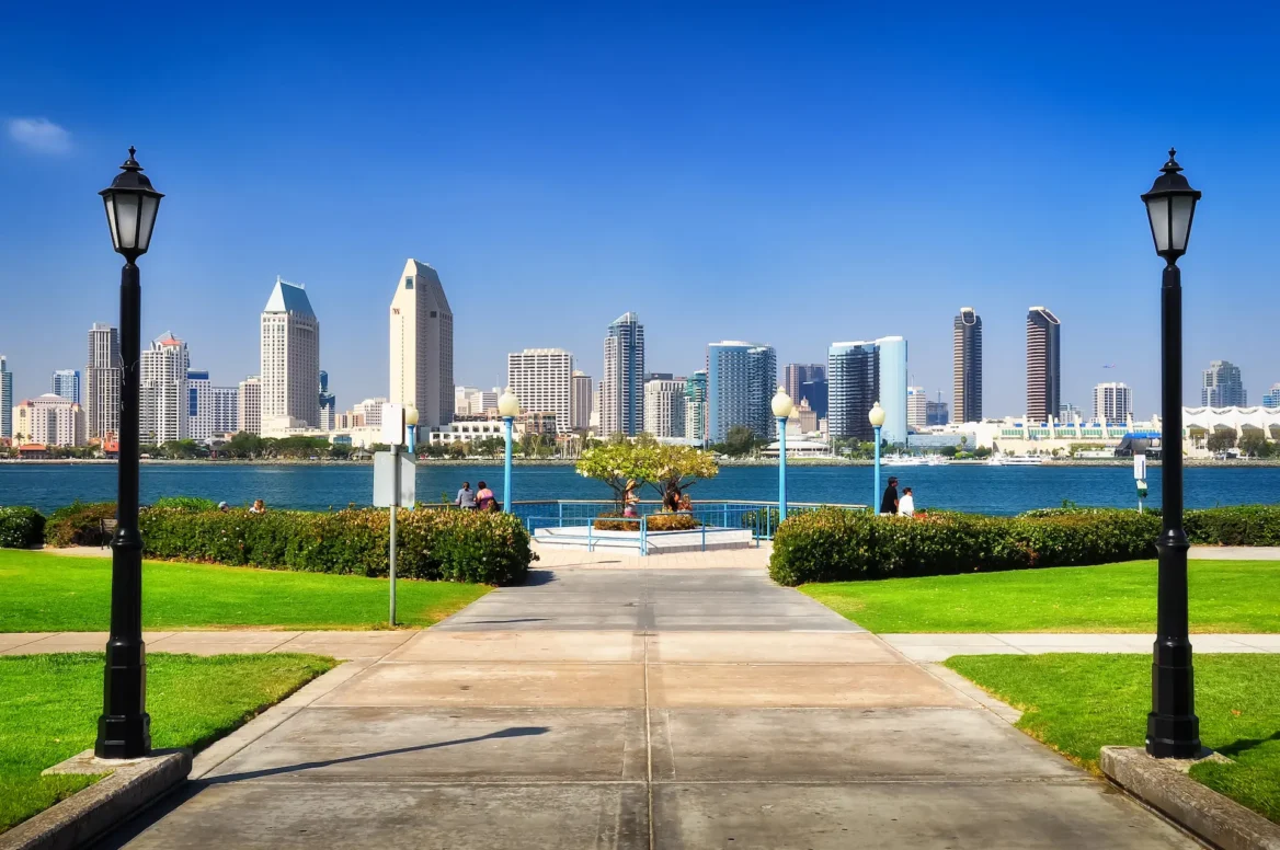 In park looking towards San Diego