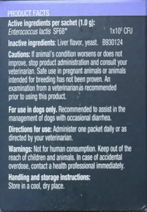 Purina Pro Plan probiotic label.